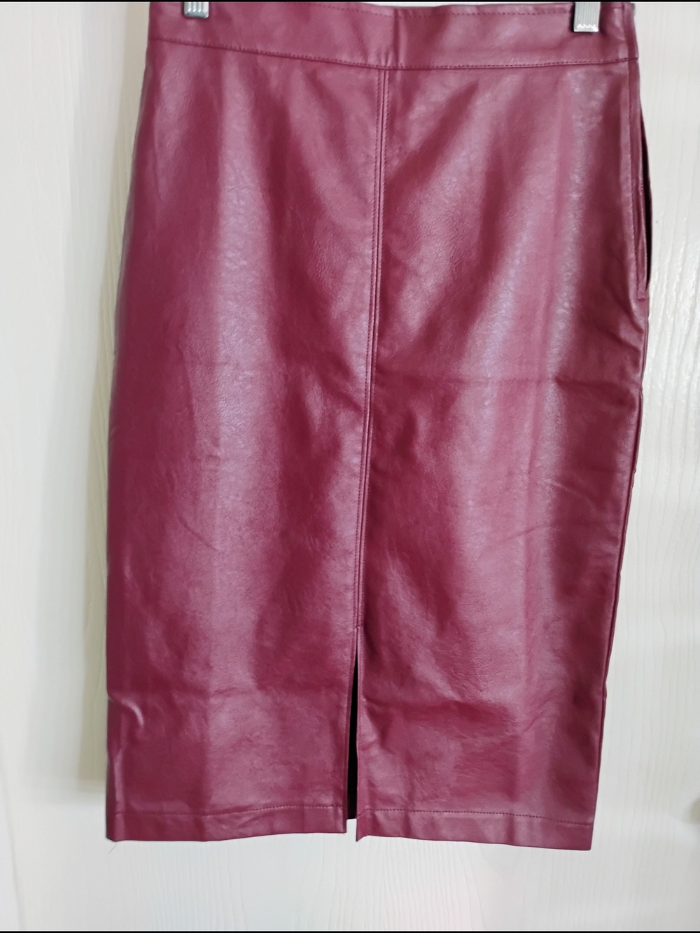 Skies Are Blue Faux Leather Pencil Skirt in Wine